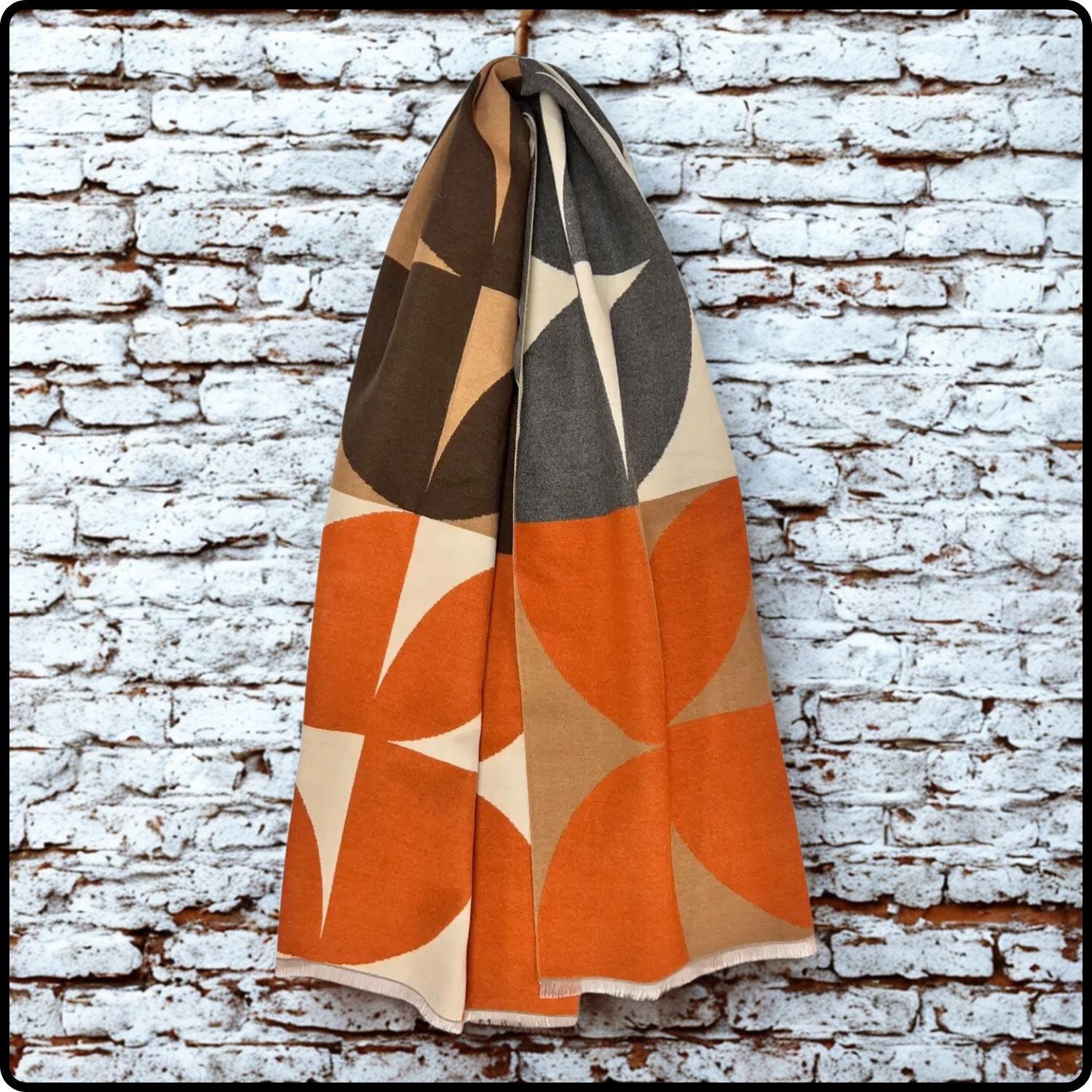 Retro print on cashmere blend scarf in Orange- SCRO
