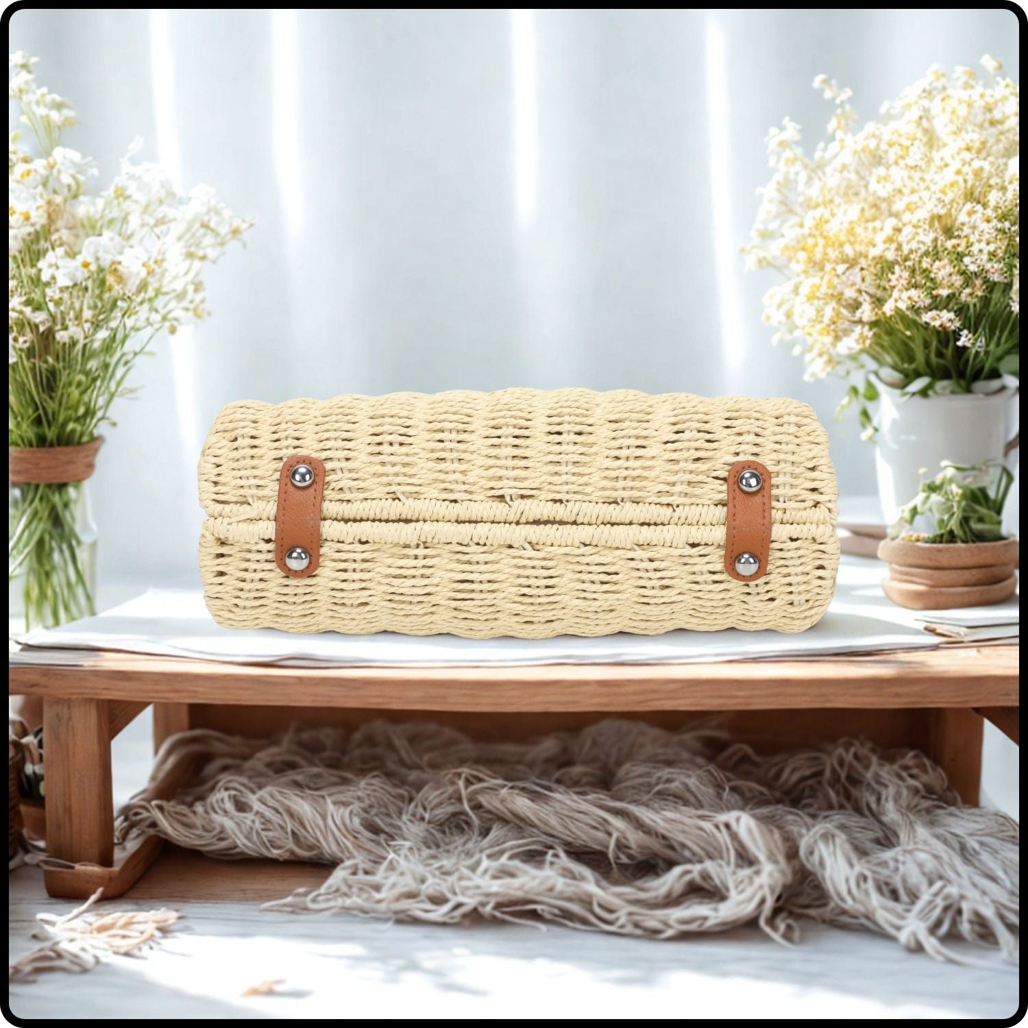 Straw Box Grab Bag -517-LIGHT BEIGE