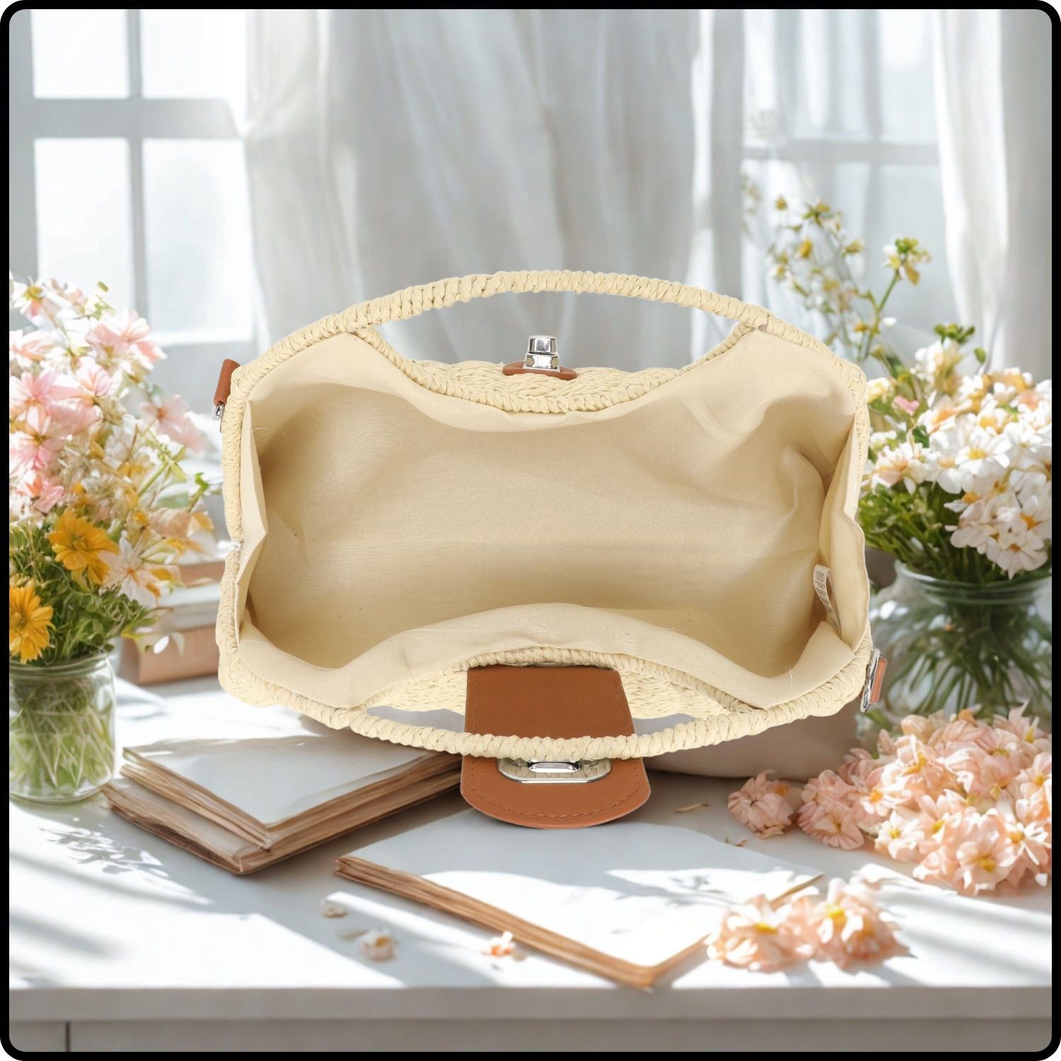 Straw Box Grab Bag -517-LIGHT BEIGE