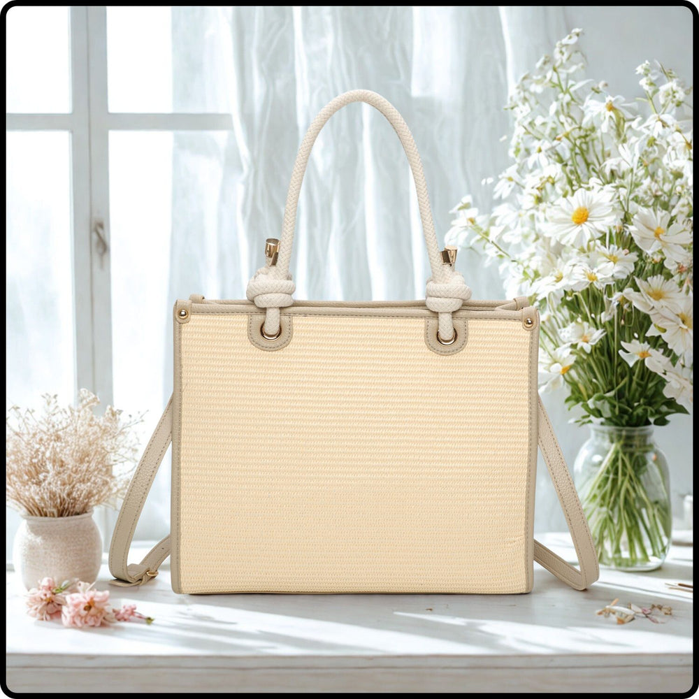 Straw Tote Bag-570-BEIGE