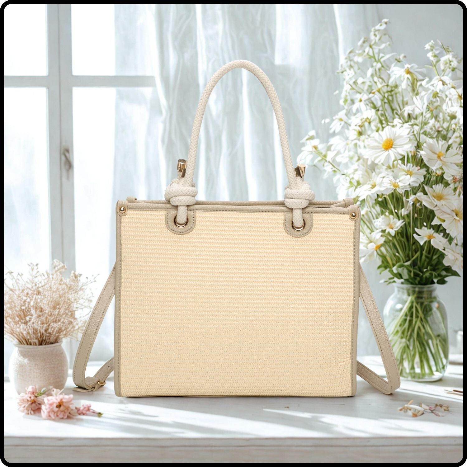Straw Tote Bag-570-BEIGE