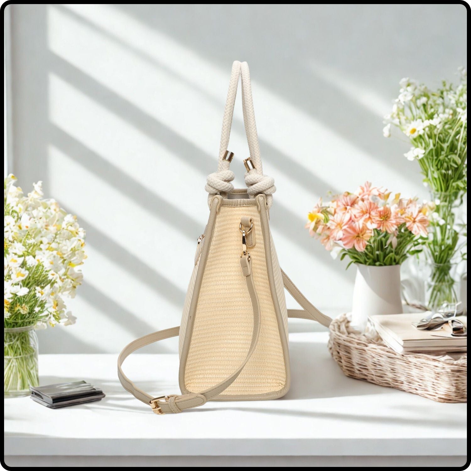 Straw Tote Bag-570-BEIGE