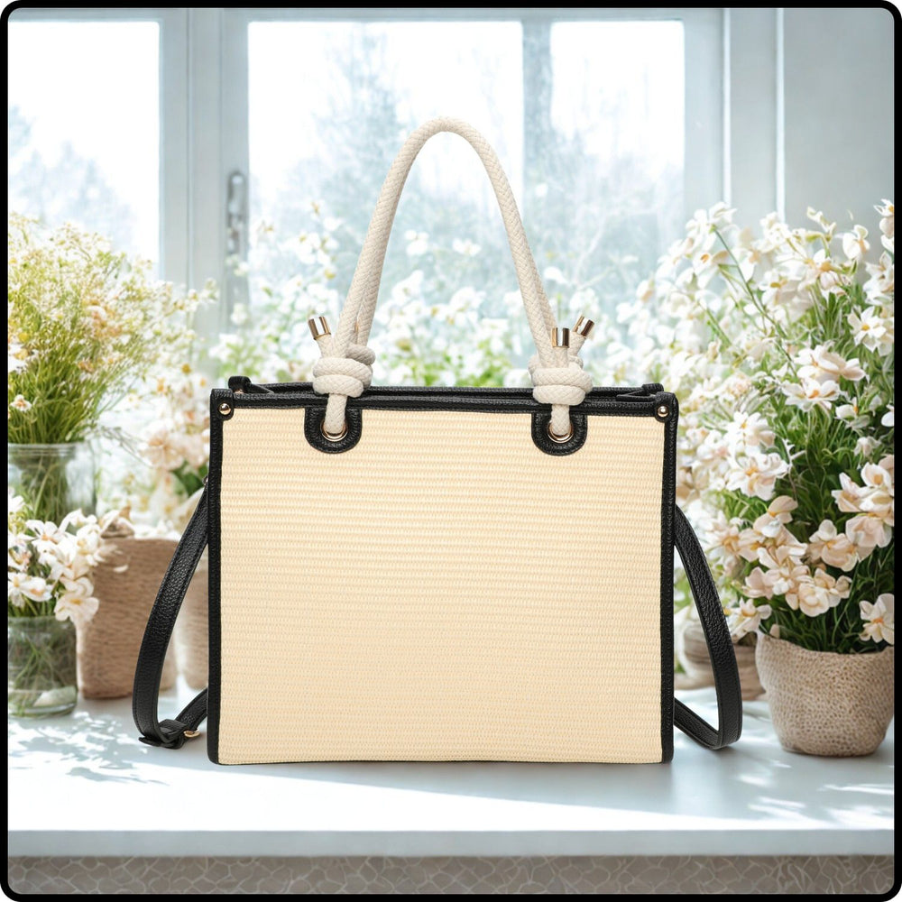 Straw Tote Bag-570-BLACK