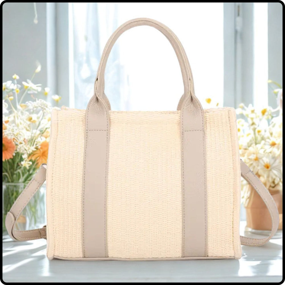 Small Straw Tote Bag-571-BEIGE