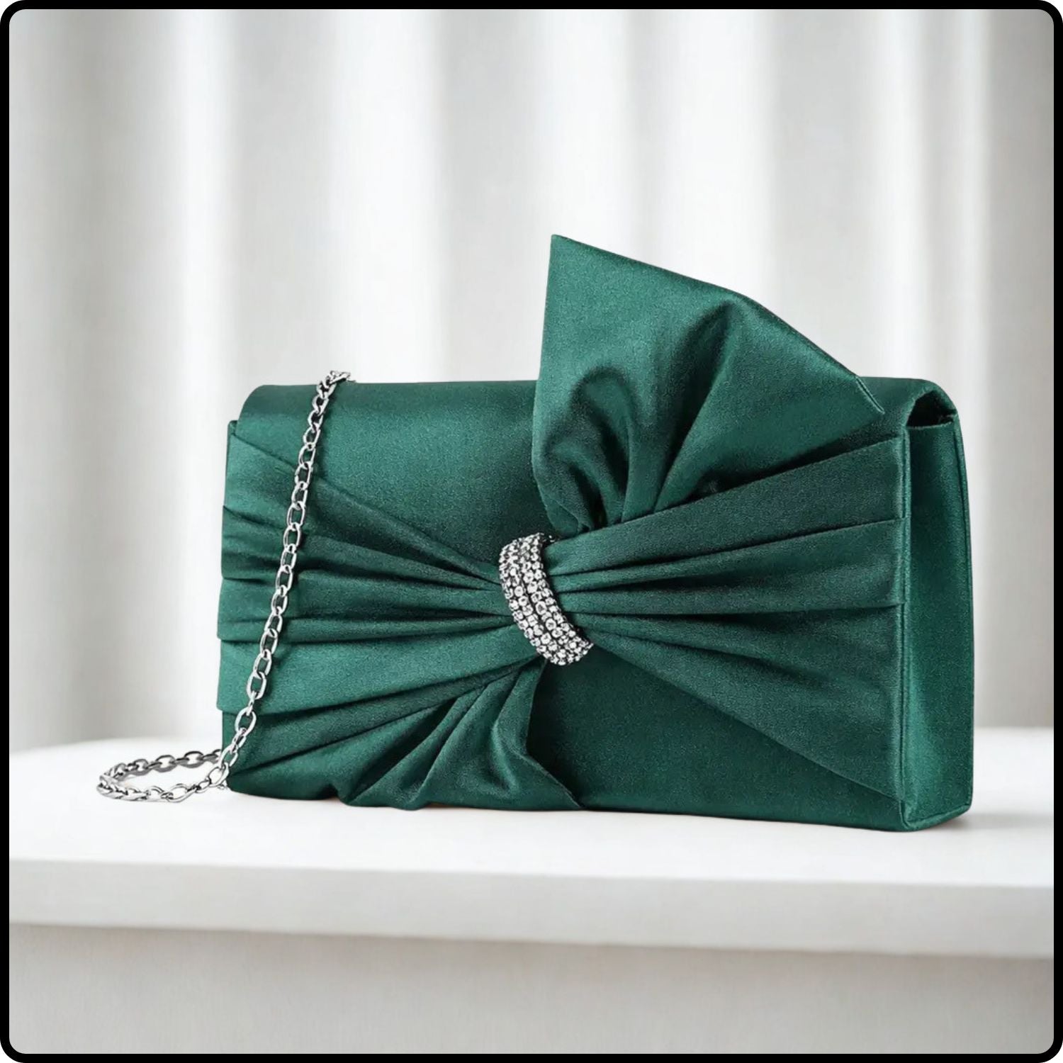 Pleated Knot Accent Clutch Bag with Chain Strap-KD-GREEN