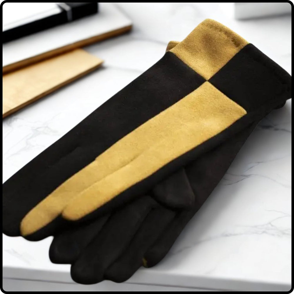 Colour Block Suede Effect Touch Screen Gloves One Size in Yellow-BSY