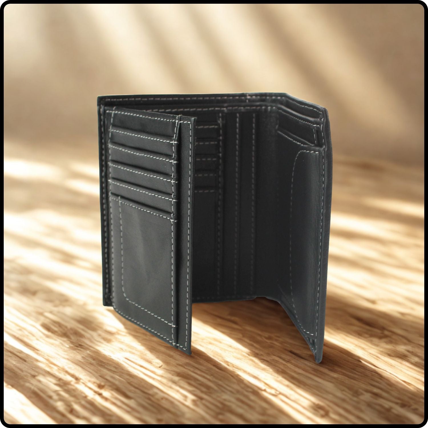 Isaac Leather Trifold Wallet-ISA-BLACK