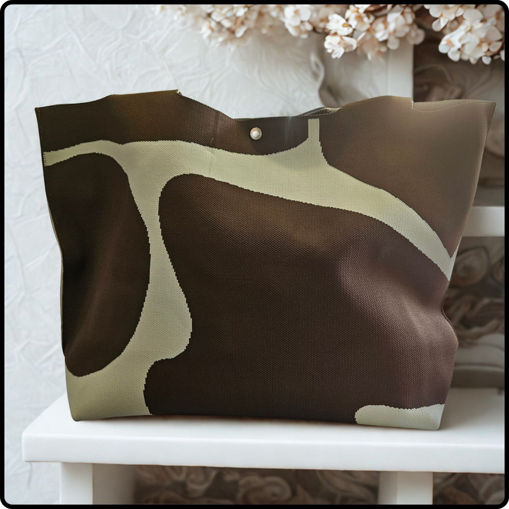 Knitted Tote-Large Brown and White-TOW