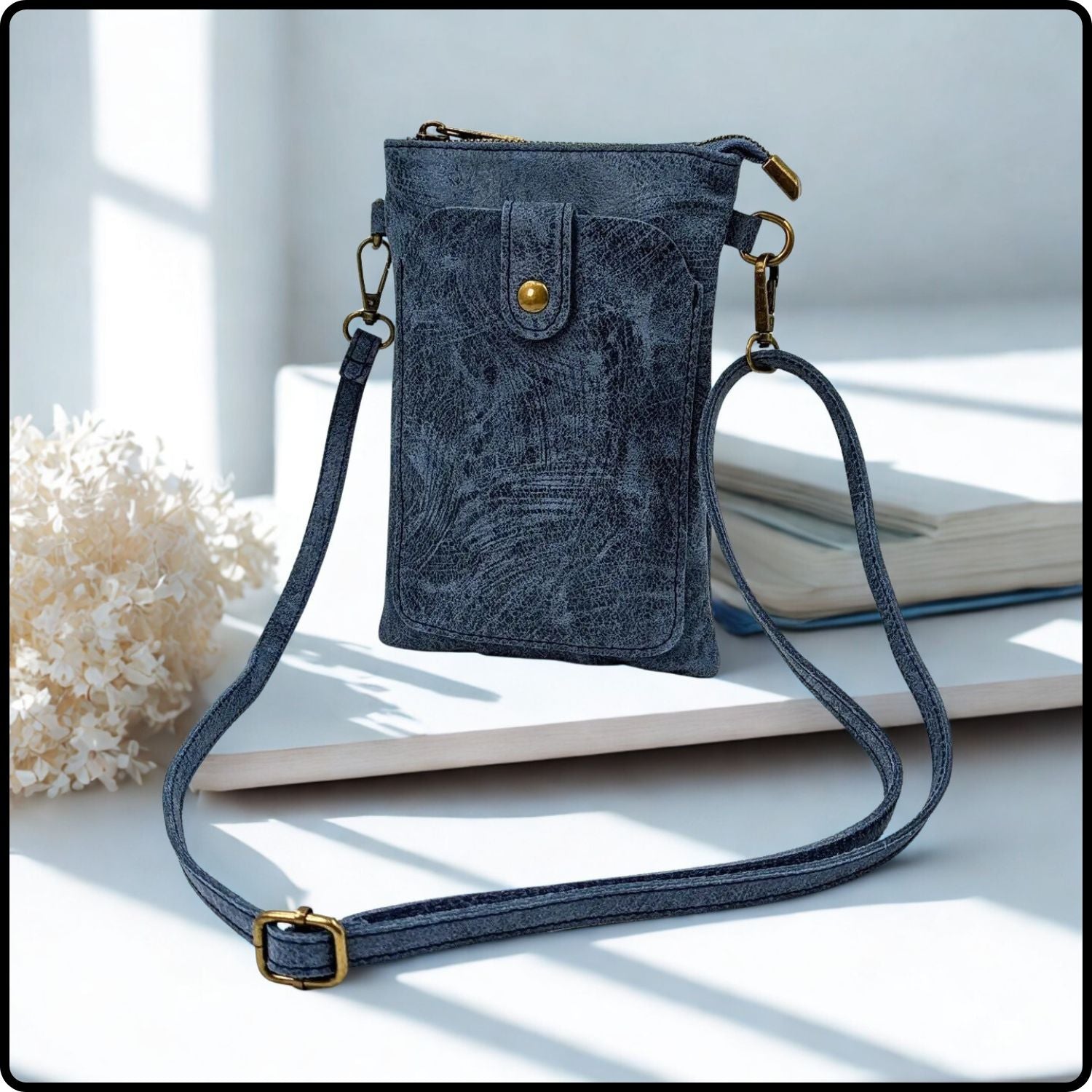 Vintage Effect Leather Mini Bag-BG01-MARBLED BLUE