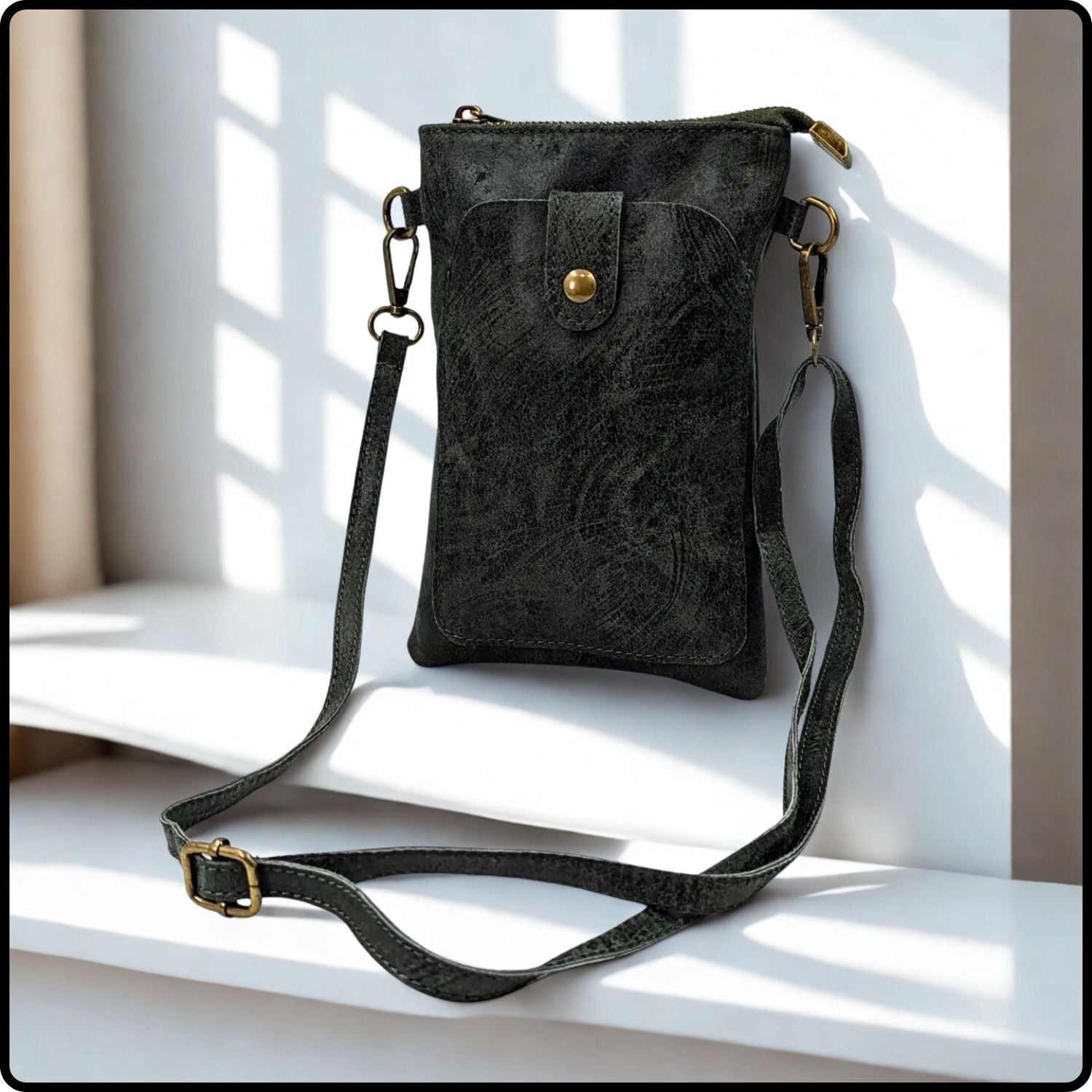 Vintage Effect Leather Mini Bag-BG01-GREEN