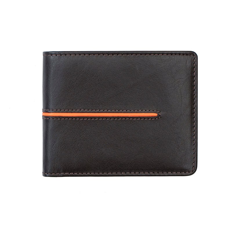 This classic bifold wallet made of premium brown leather provides sophisticated storage for all your cards and cash. It features four card slots, two slip pockets, a coin pocket, and two note compartments with RFID protection for enhanced security. Its sleek design and timeless look, means you can trust this wallet to keep you organized and safe wherever you go.  9 x 11 cm