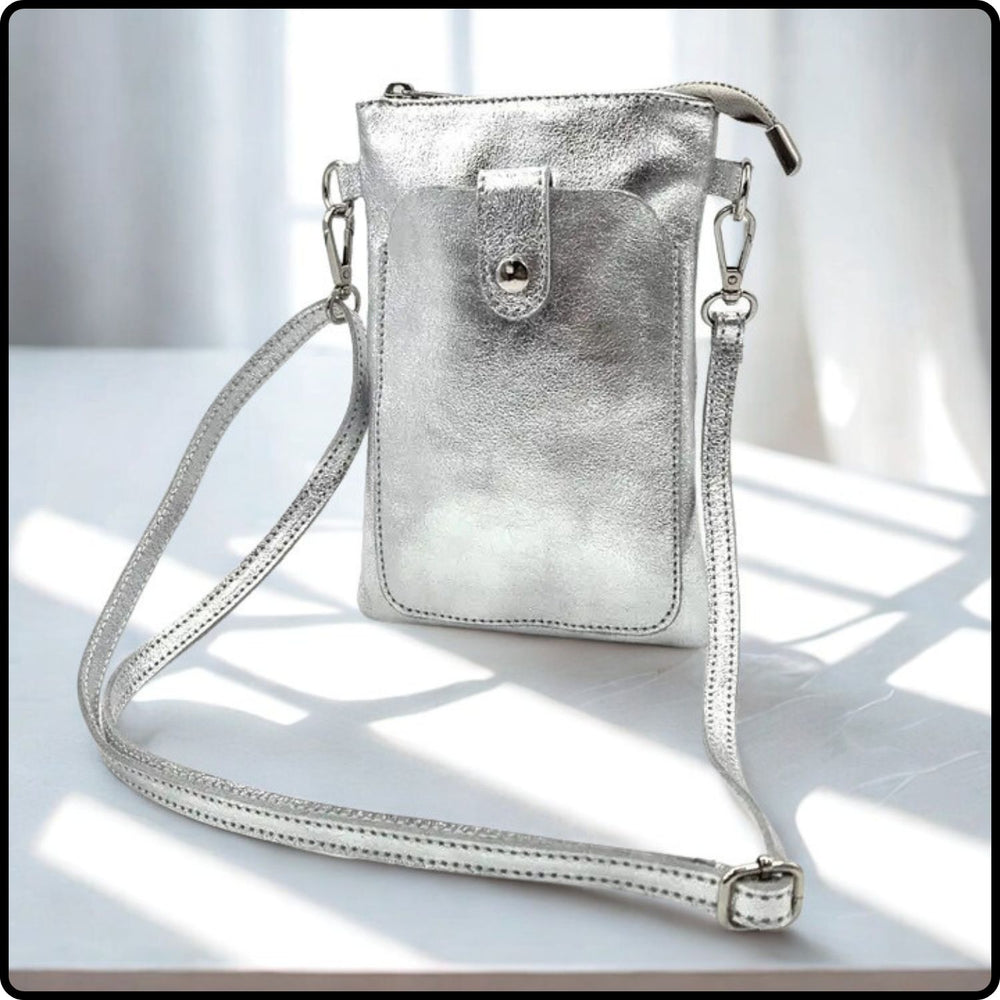 Pebbled Metallic Leather Mini Bag-BG02-SILVER