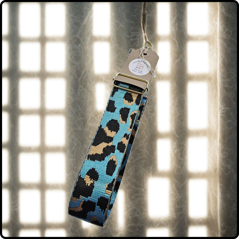 Handmade in Yorkshire Extra Long Bag Straps Leopard Print Turquoise-HMY-LPTB