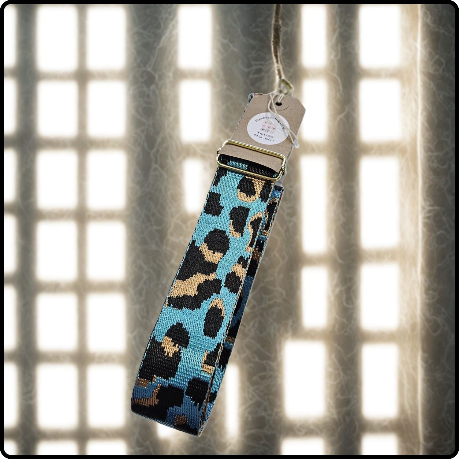 Handmade in Yorkshire Extra Long Bag Straps Leopard Print Turquoise-HMY-LPTB