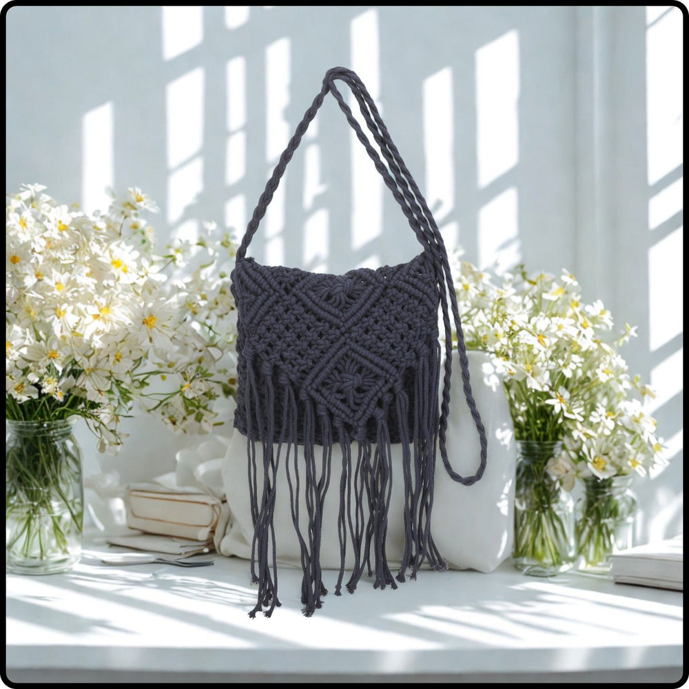 Macrame Cross Body Bag- 802-NAVY