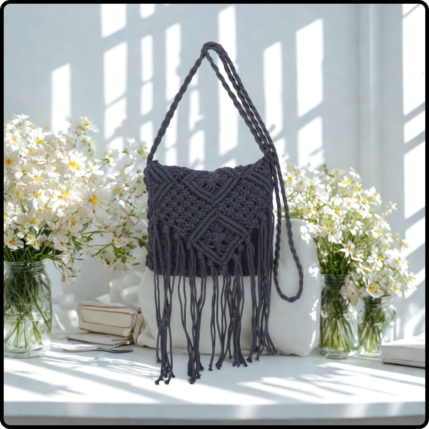 Macrame Cross Body Bag- 802-NAVY