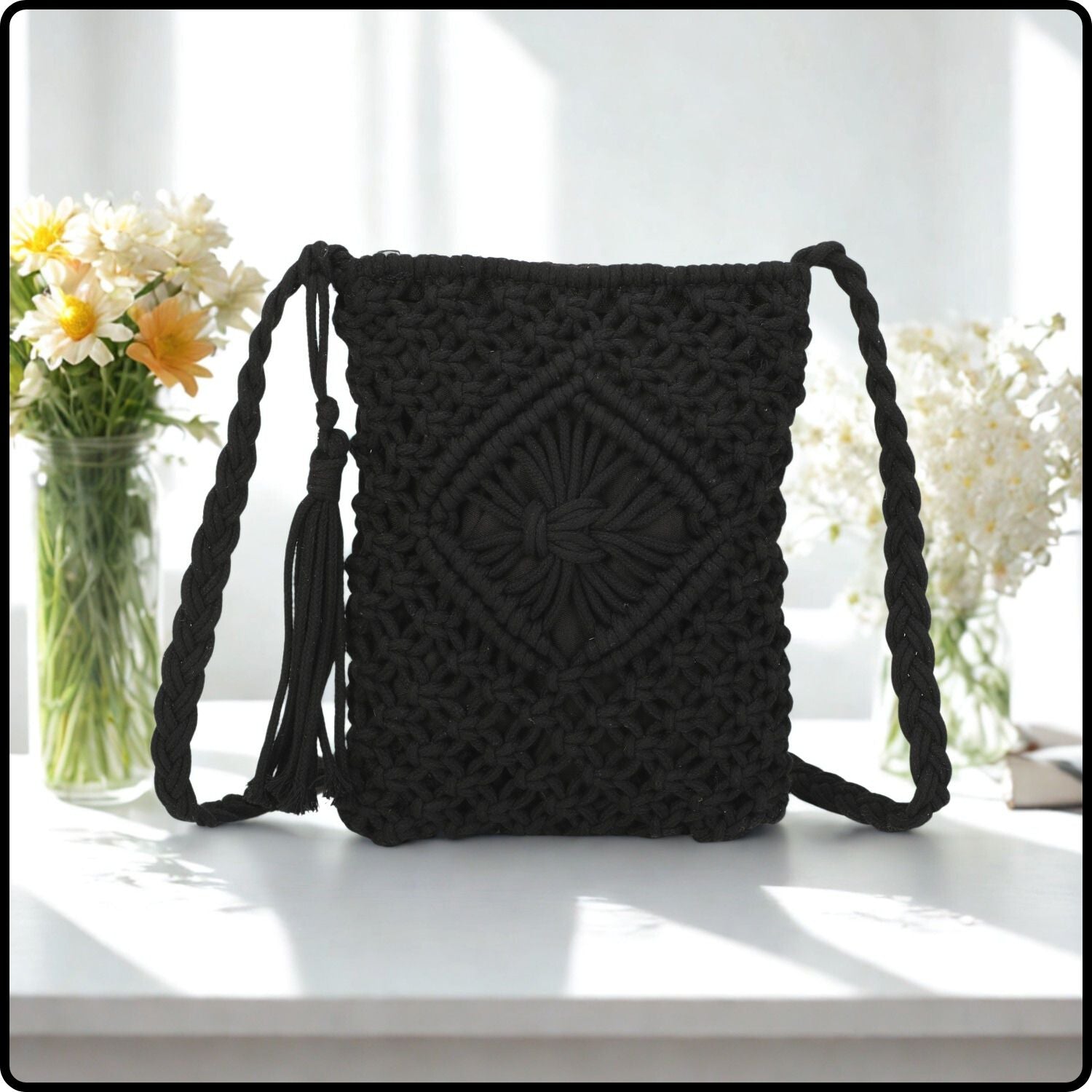 Macrame Cross Body Bag - 806-BLACK