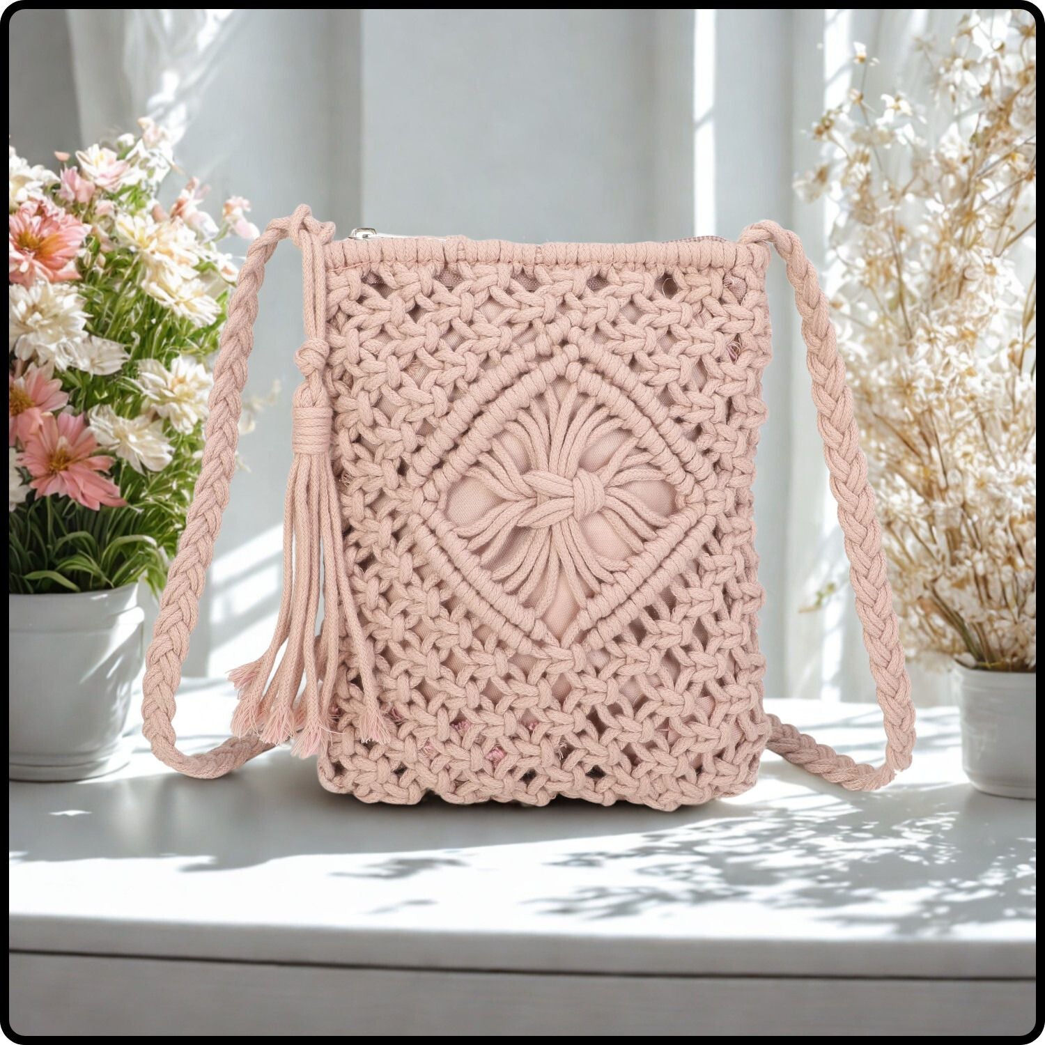 Macrame Cross Body Bag- 806-PINK