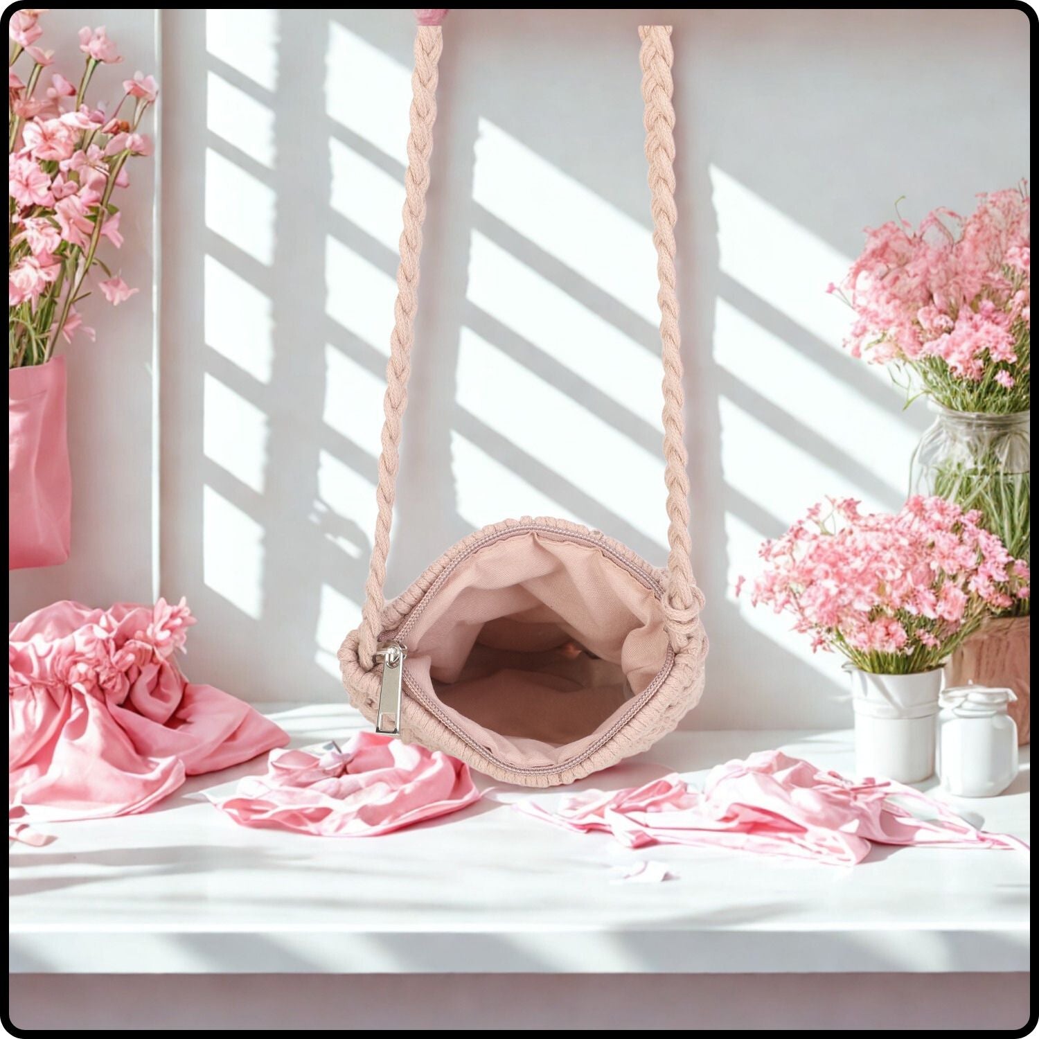 Macrame Cross Body Bag- 806-PINK
