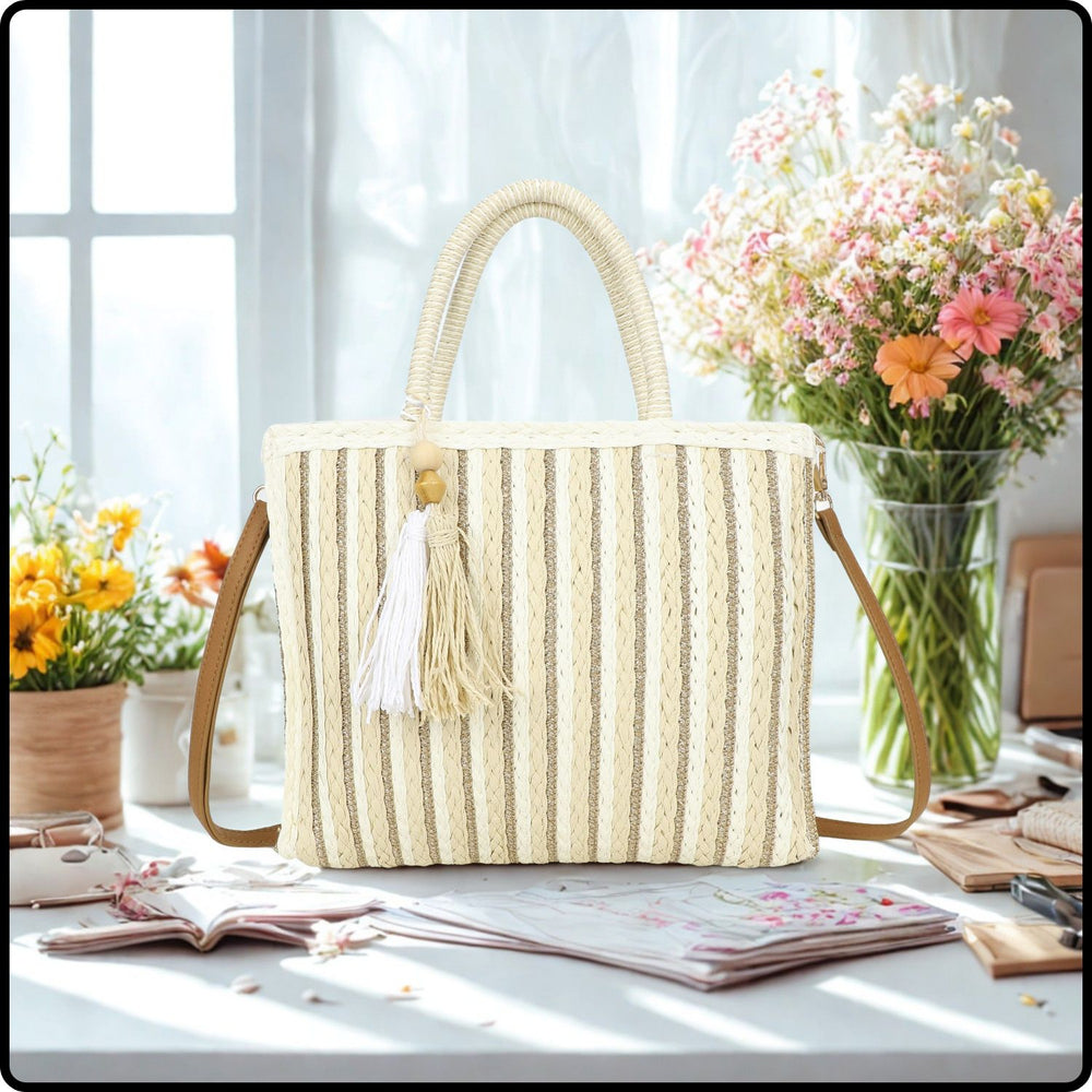 Straw Tote Bag-976-BEIGE