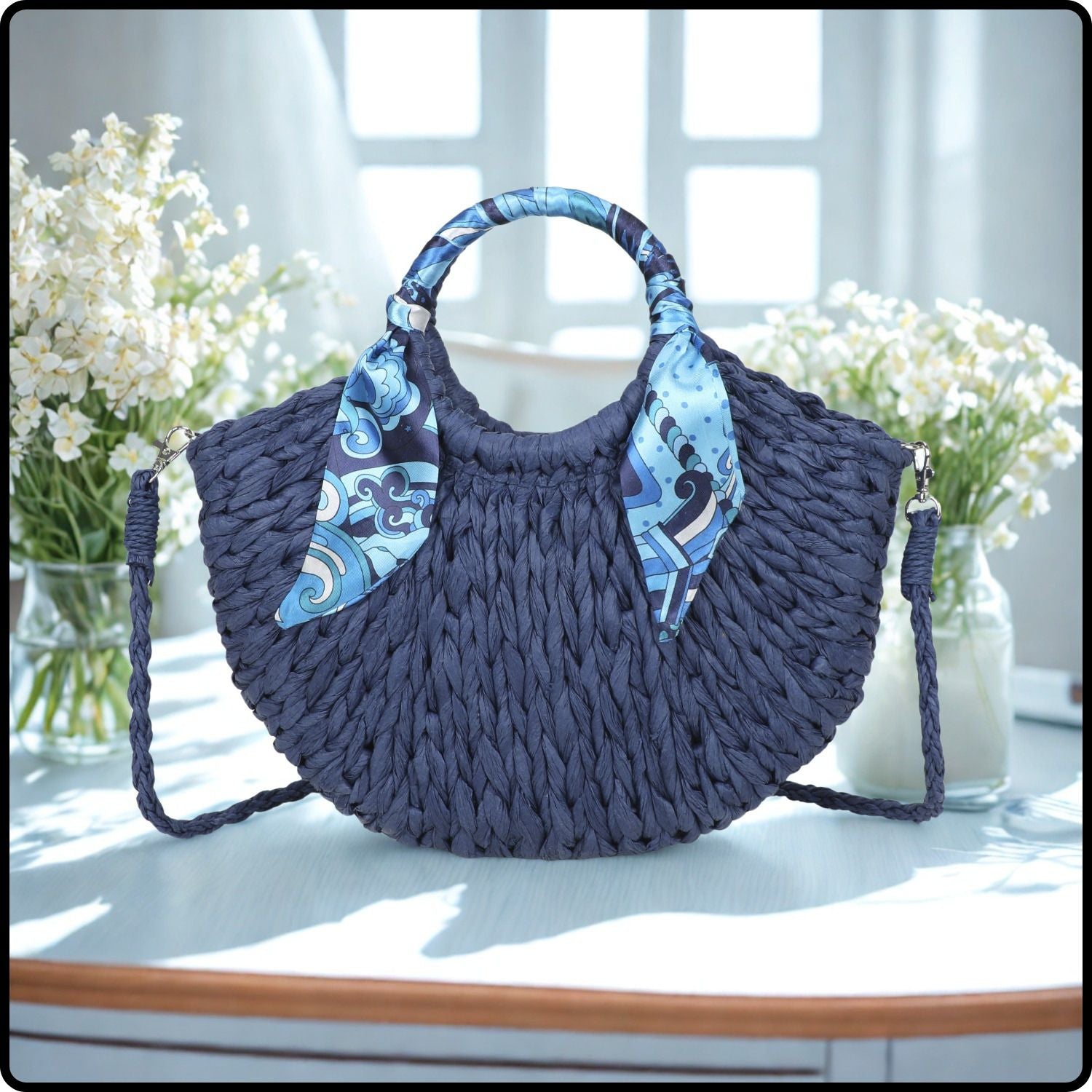 Straw Scarf Grab Bag -984-NAVY