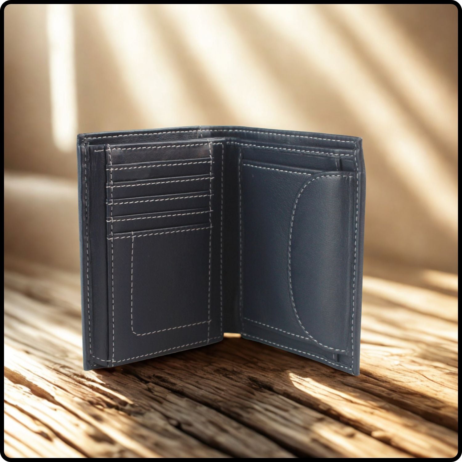 Isaac Leather Trifold Wallet-ISA-NAVY