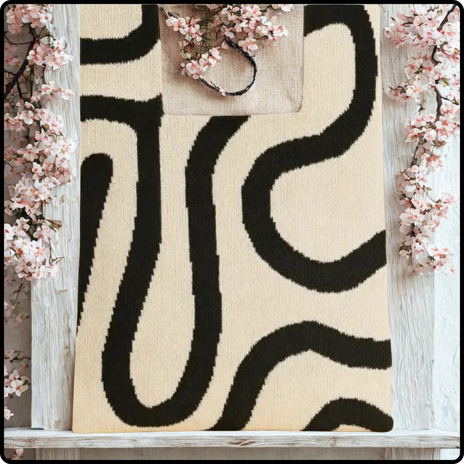 Knitted Bag-Abstract Flow-Black and Beige-BKS