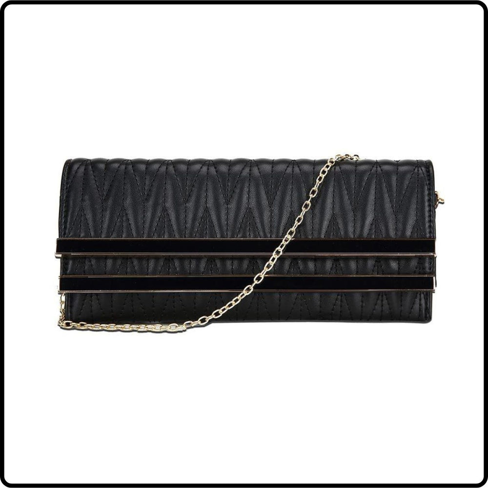 Maya Double Bar Quilted Clutch Bag /Black-Maya-Black