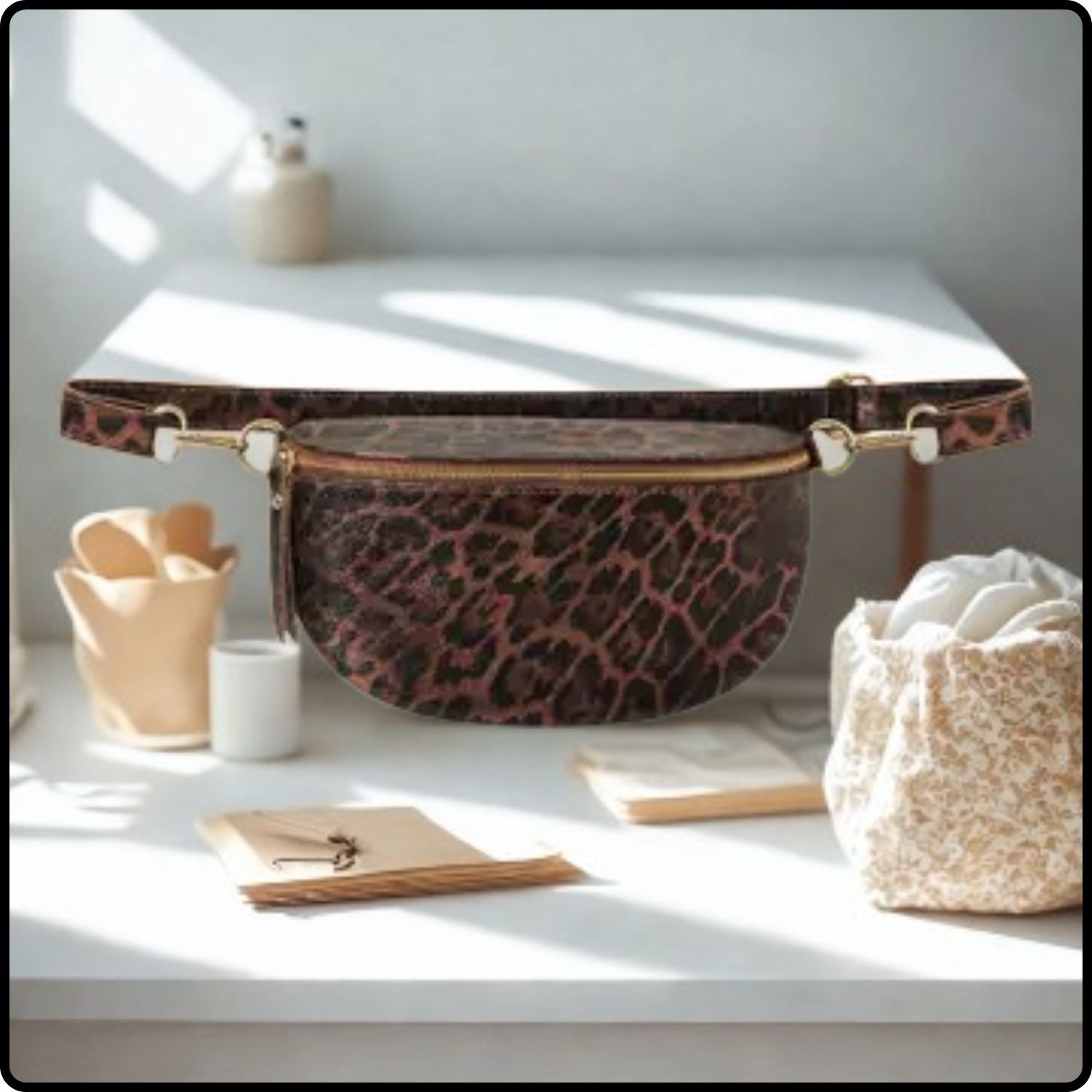 Leather Sling Bag/Bum Bag - PS613-DARK TAN LEOPARD