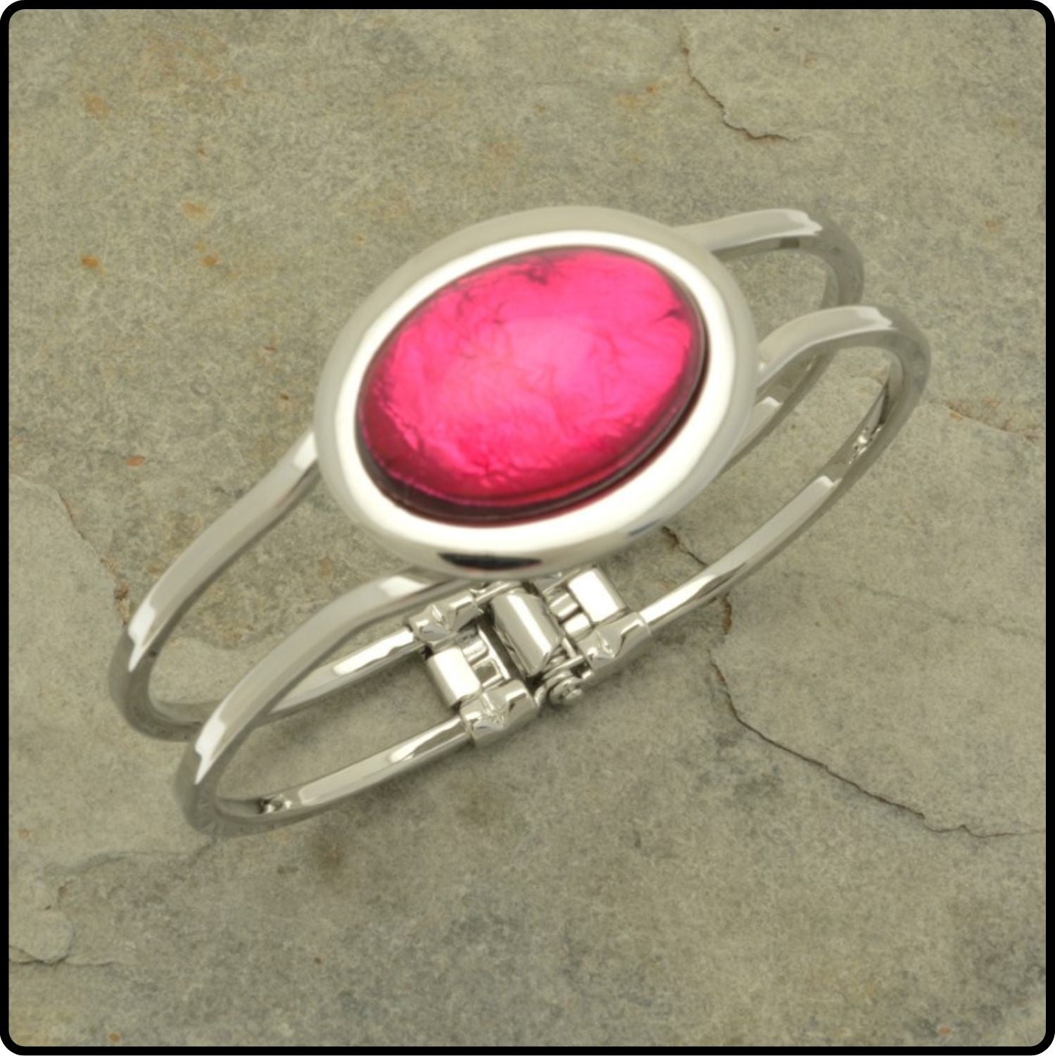 Bright Pink Foil Resin Hinged Bangle - FB66FC