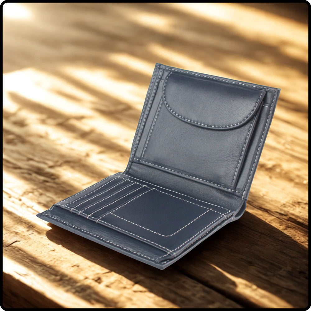 Isaac Leather Trifold Wallet-ISA-NAVY