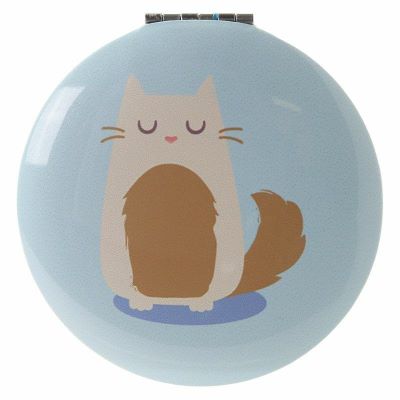  'Glamour Puss'  Always make sure you are looking Pawsitively gorgeous with our Feline Fine Compact Mirror range!  Each compact has two mirrors including a magnifier.  H: 6.5cm x W: 6.5cmx D:1cm  Metal and Glass   