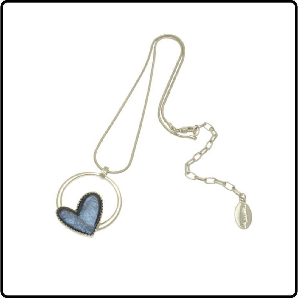 Blue and Silver Heart Hoop Necklace -FN543TP