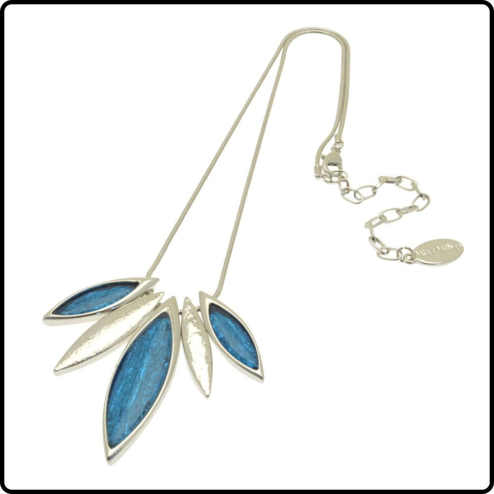 Blue and Silver Resin Leaf Necklace - FN551AB