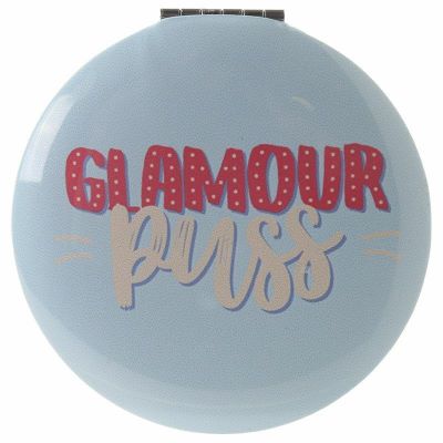  'Glamour Puss'  Always make sure you are looking Pawsitively gorgeous with our Feline Fine Compact Mirror range!  Each compact has two mirrors including a magnifier.  H: 6.5cm x W: 6.5cmx D:1cm  Metal and Glass   