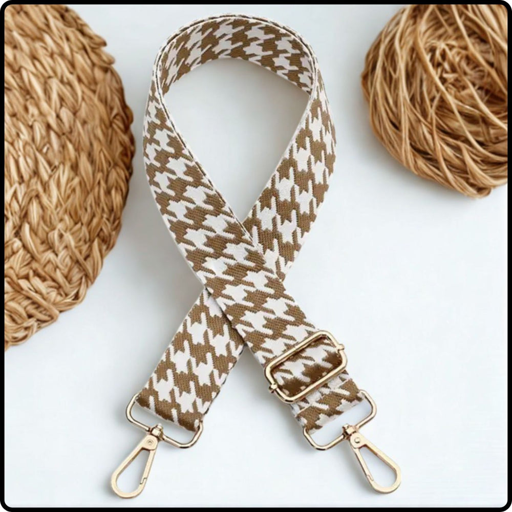 Canvas Bag Strap Dogtooth Taupe 3.7cm-GBS-DTTAUPE