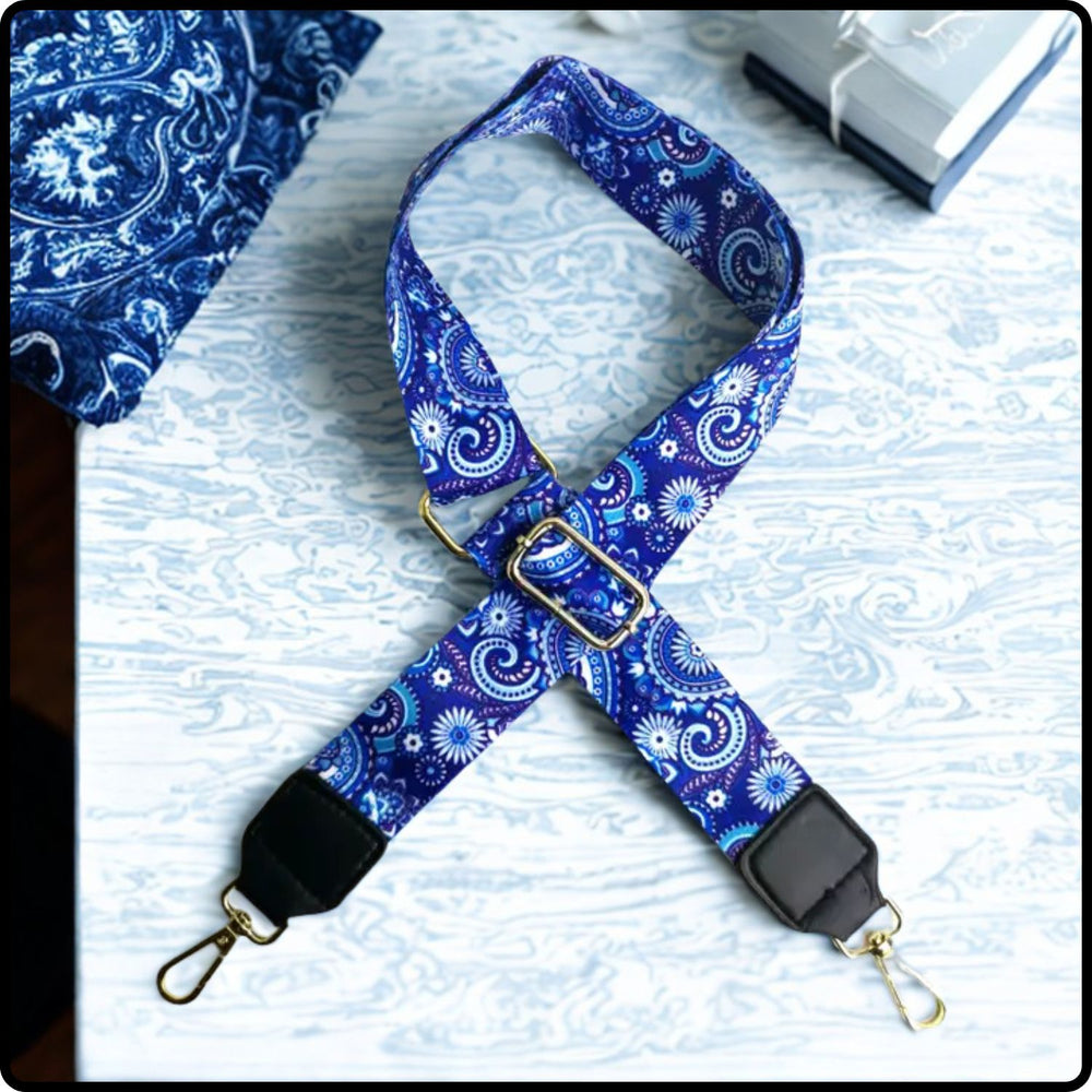 Canvas Bag Strap Floral Blue 3.8cm-GBS-FBLUE