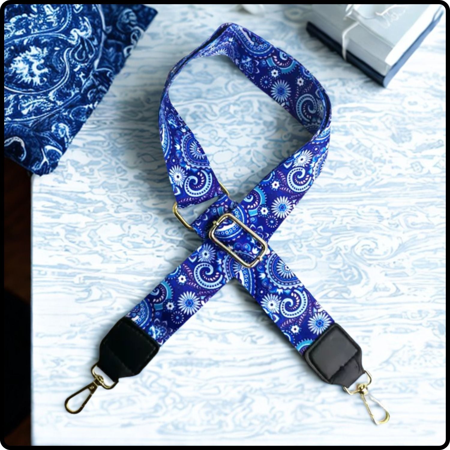 Canvas Bag Strap Floral Blue 3.8cm-GBS-FBLUE