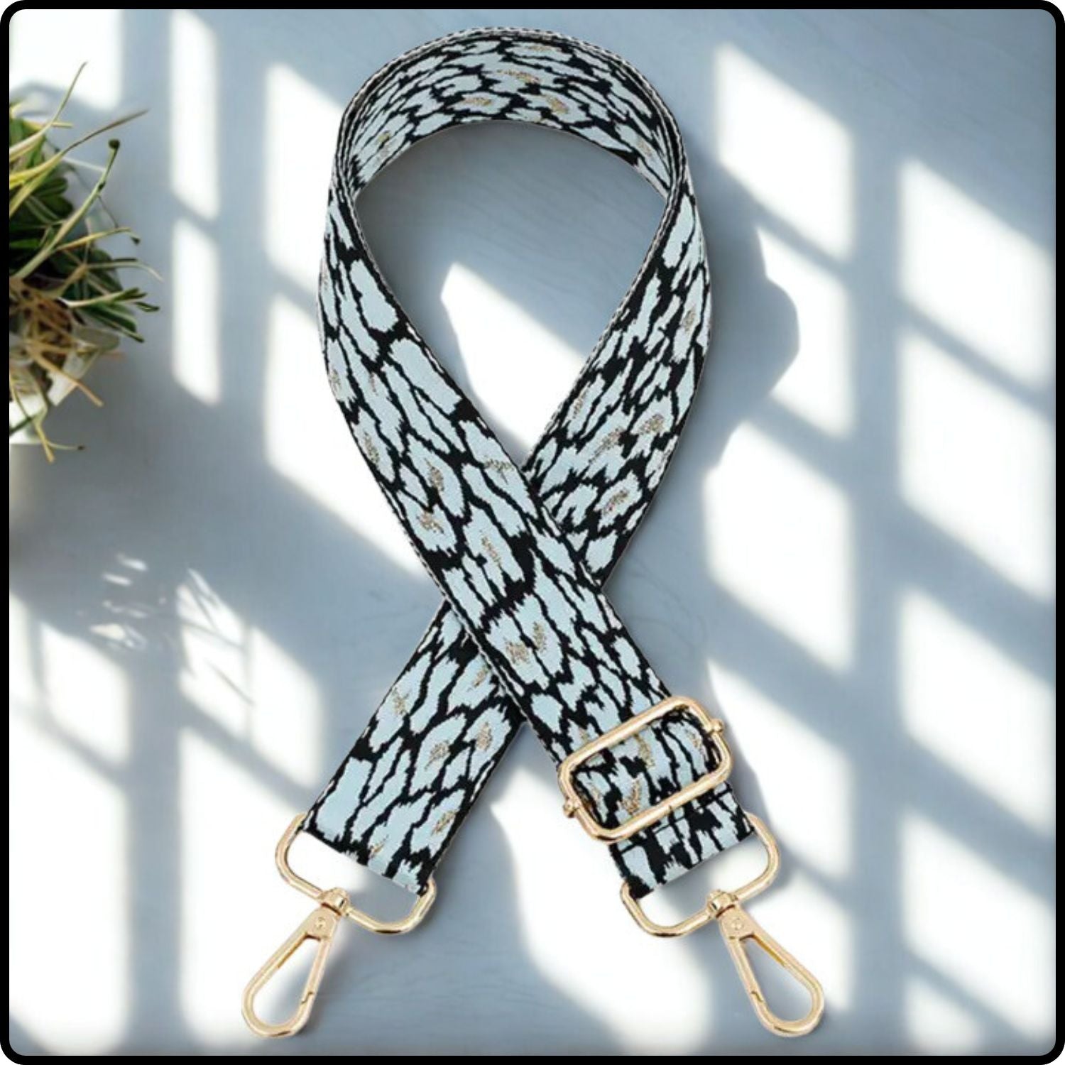 Canvas Bag Strap Glitter Leopard Light Blue 3.8cm-GBS-LBLUE