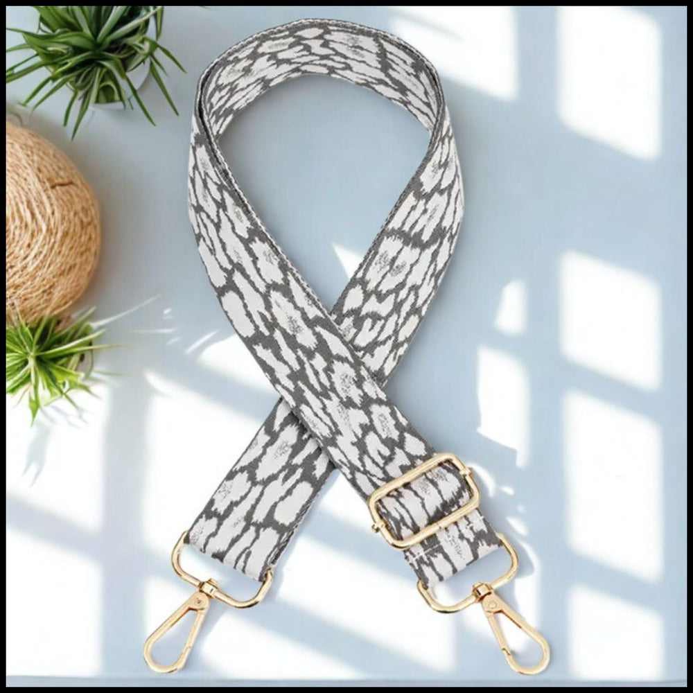 Canvas Bag Strap Glitter Leopard Light Grey 3.8cm-GBS-LGREY
