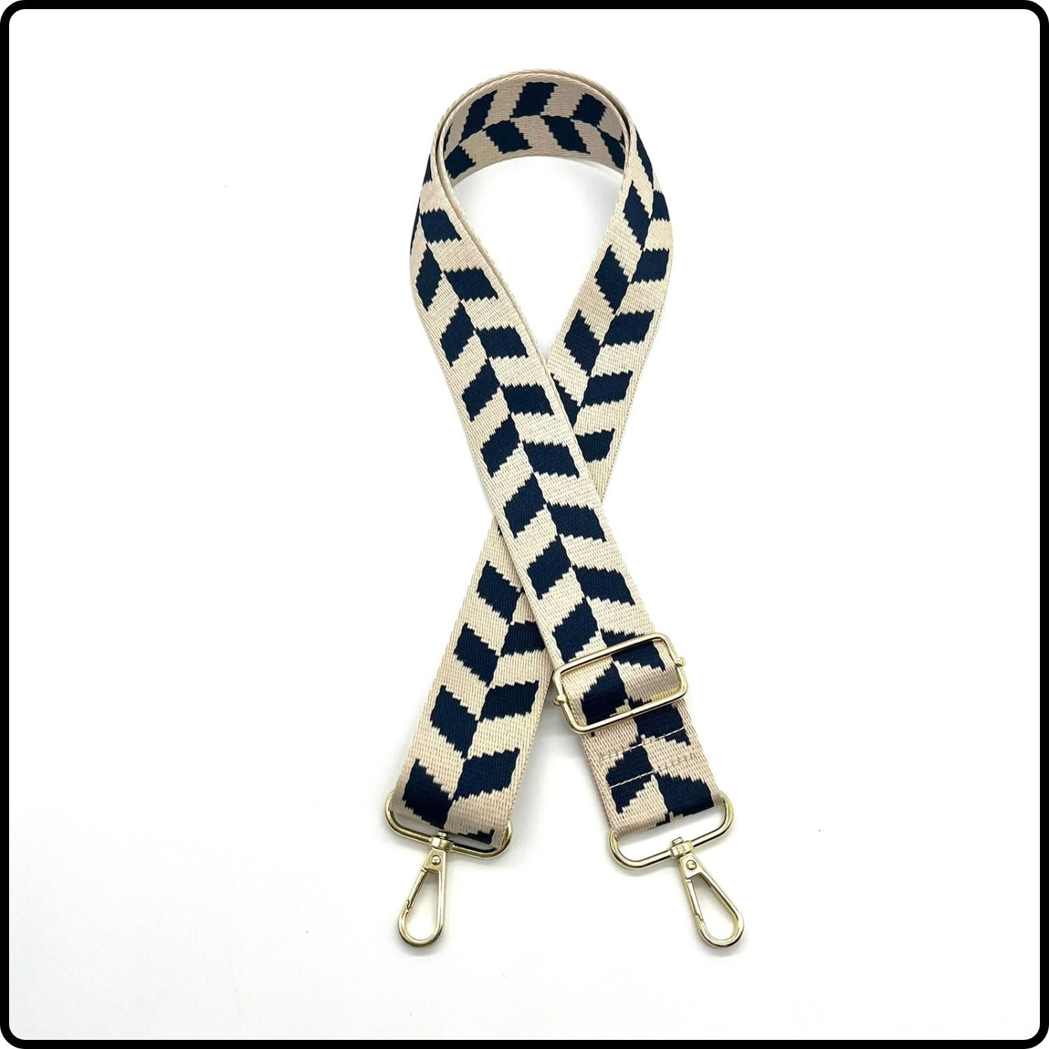Handmade in Yorkshire Standard Length Gold Hardware Chevron Blue and Cream-HM110