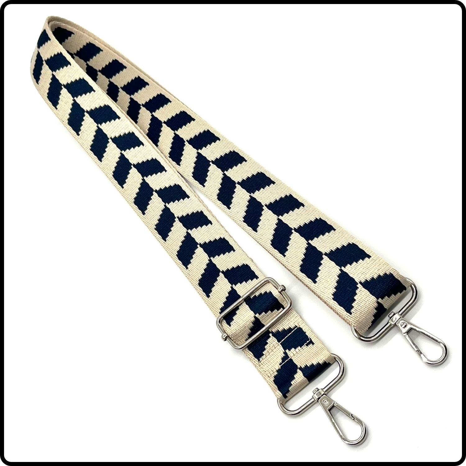 Handmade in Yorkshire Standard Length Silver Hardware Chevron Blue and Cream-HM118