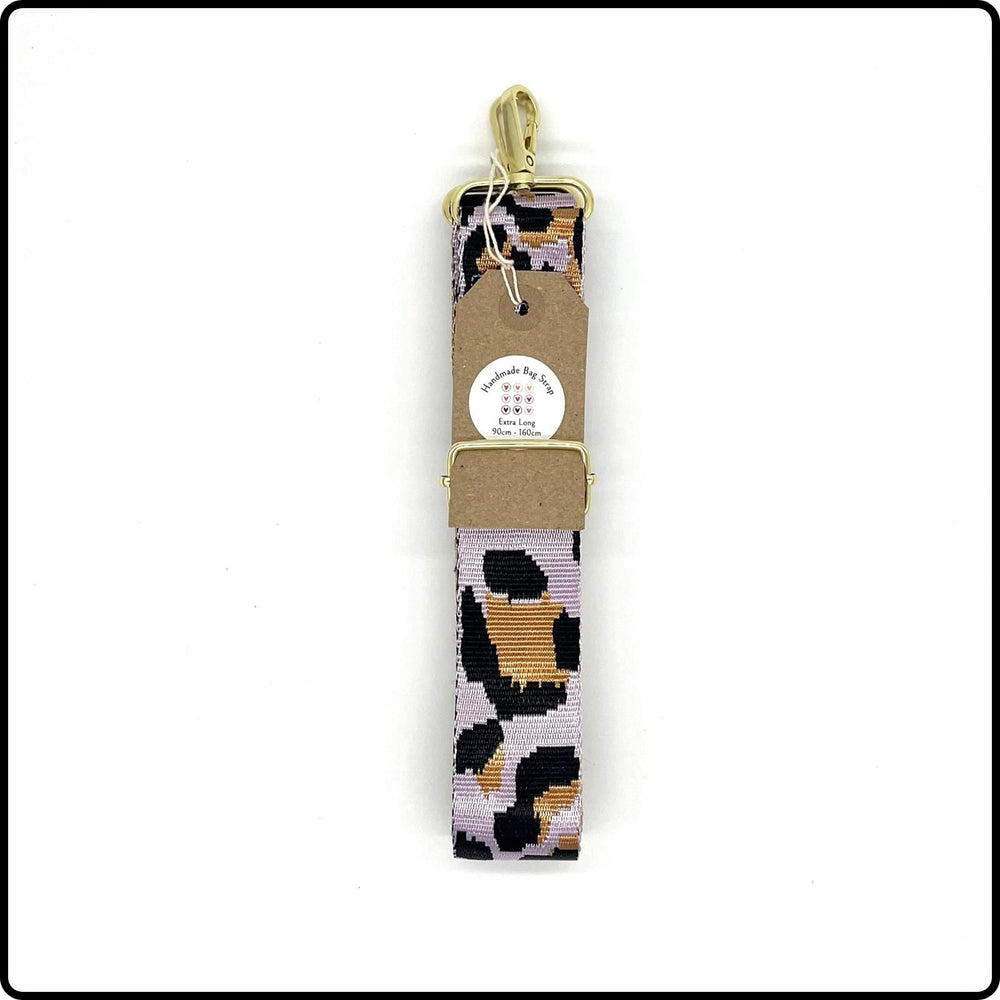 Handmade in Yorkshire Extra Long Bag Straps Leopard Print Purple-HM126