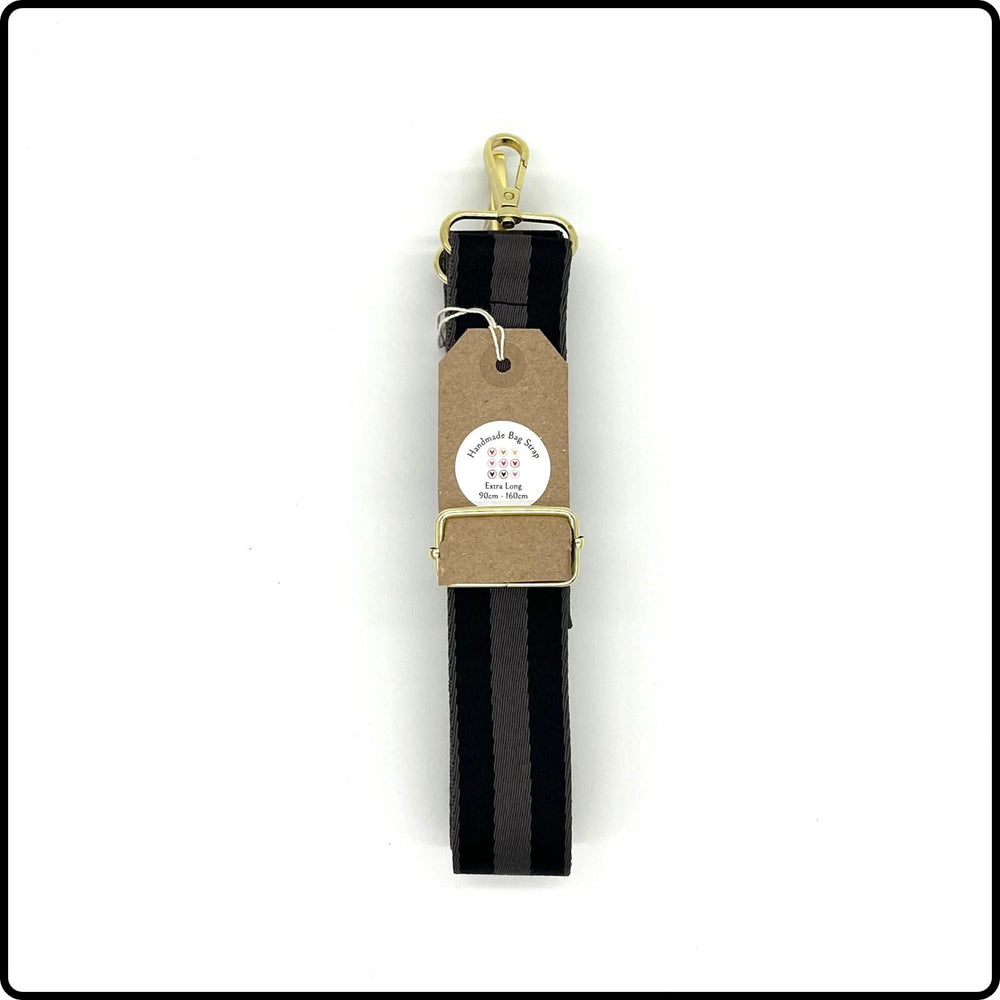 Handmade in Yorkshire Extra Long Bag Straps Black and Grey Stripes-HM127