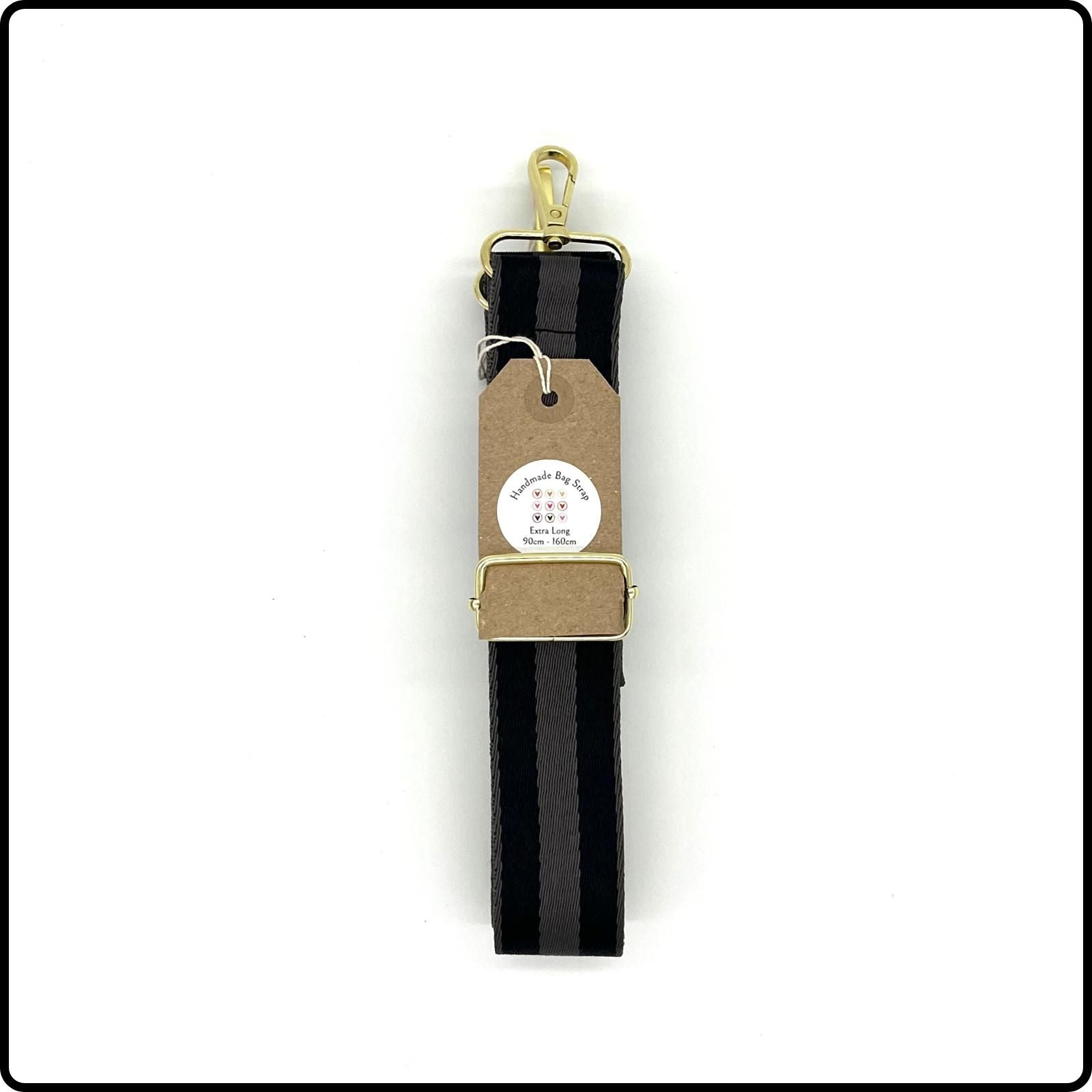 Handmade in Yorkshire Extra Long Bag Straps Black and Grey Stripes-HM127