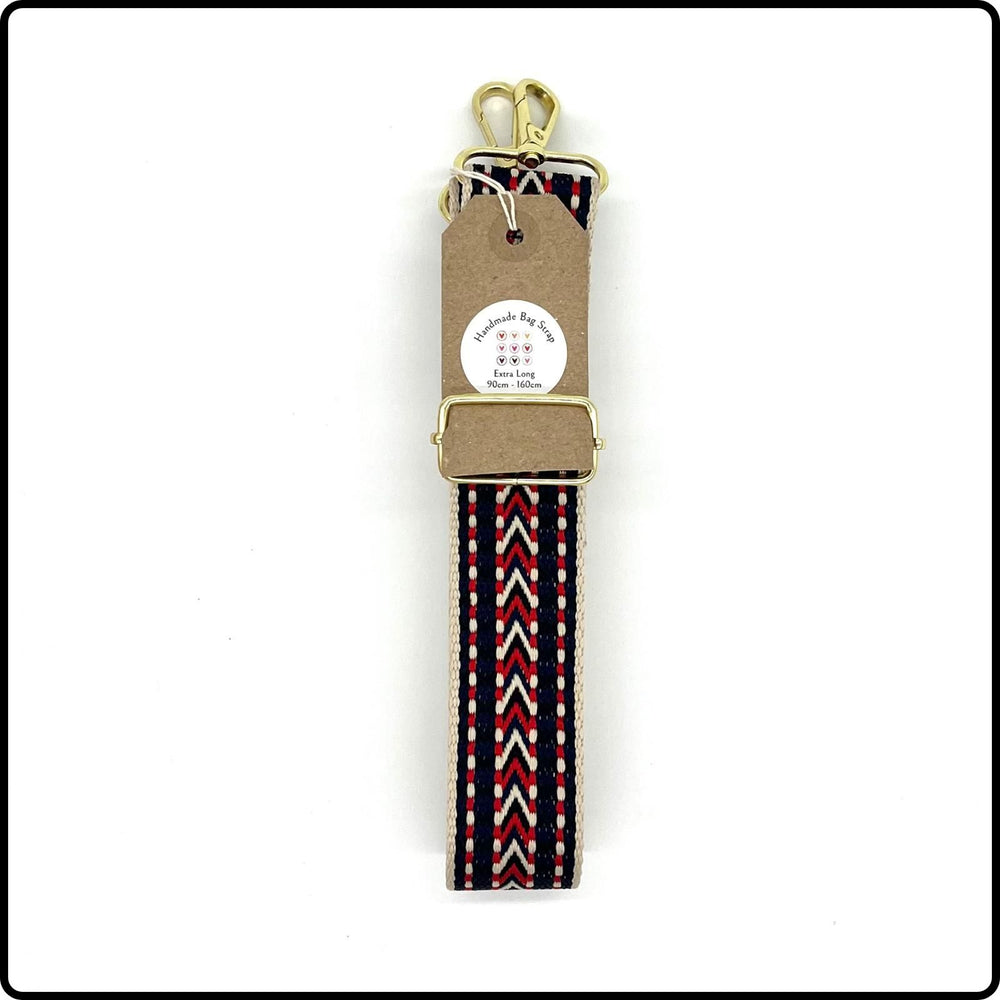 Handmade in Yorkshire Extra Long Bag Straps Red and Navy Chevrons-HM128
