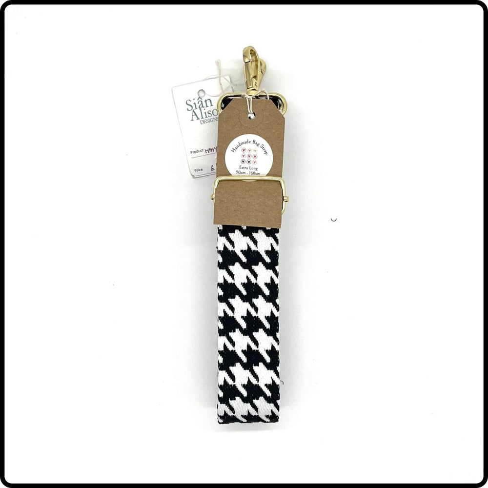 Handmade in Yorkshire Extra Long Bag Straps Gold Hardware Dogtooth Black and White-HM25