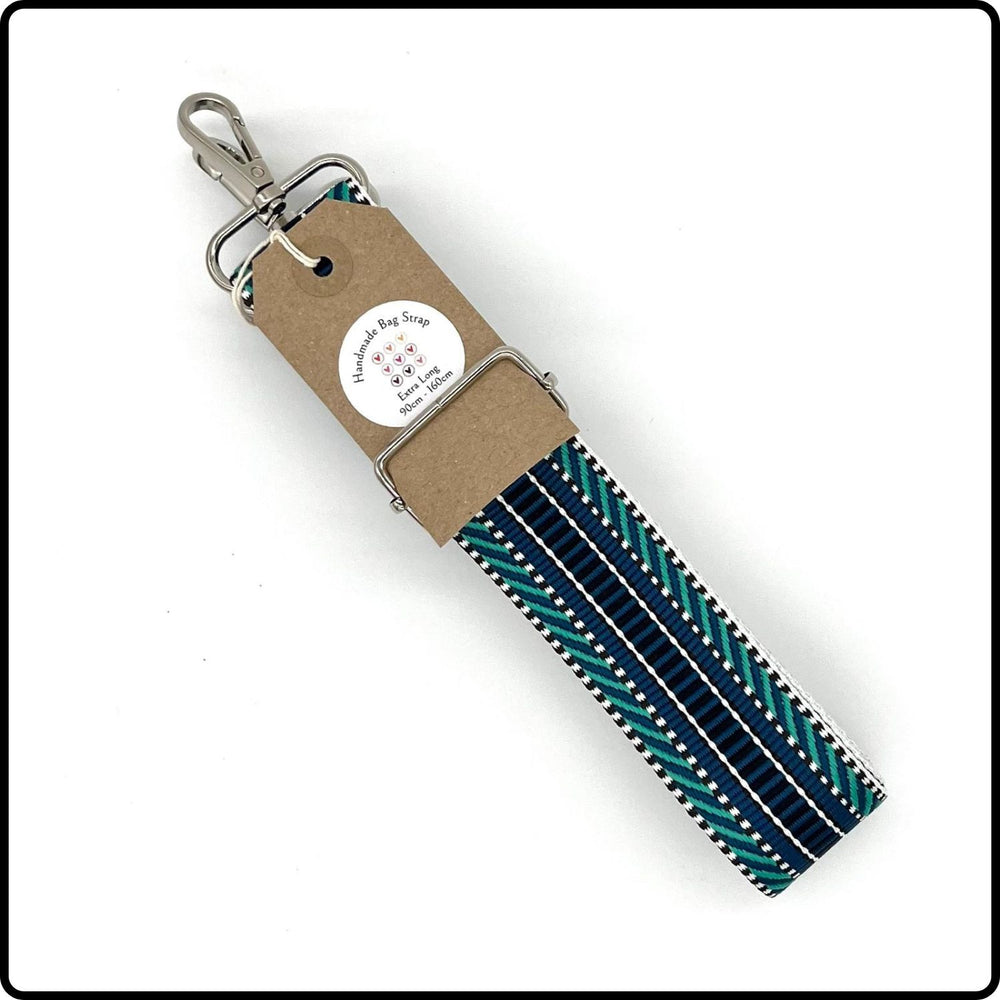 Handmade in Yorkshire Extra Long Bag Strap Silver Hardware Multi Green and Blue-HM45