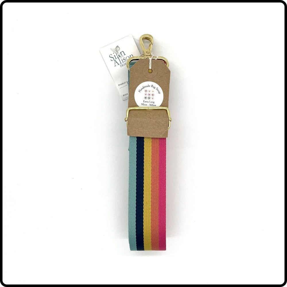 Handmade in Yorkshire Extra Long Bag Straps Gold Hardware Muted Rainbow Stripes-HM46