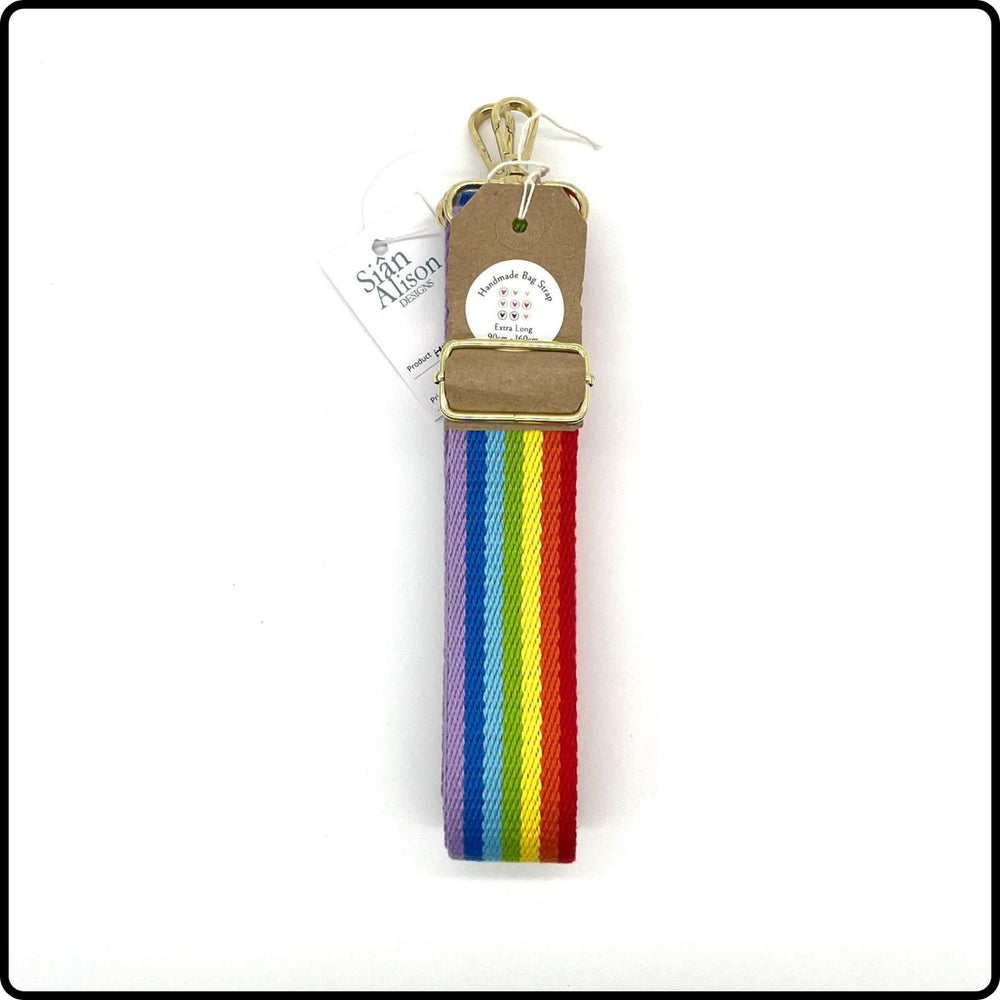 Handmade in Yorkshire Extra Long Bag Straps Gold Hardware Bright Rainbow Stripes-HM47